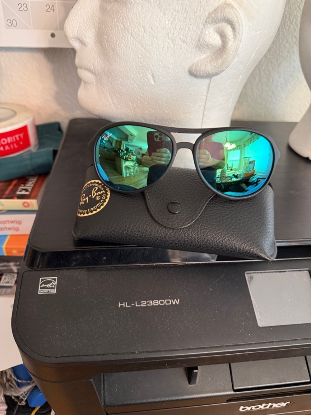 Ray-ban Alex aviator sunglasses unisex green mirror non polar with case